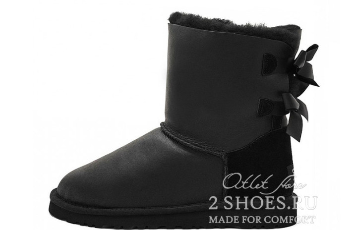 Ugg Australia Bailey Bow Short Metallic Black черные, кожаные Ugg Australia Bailey Bow Short Metallic Black черные, кожаные