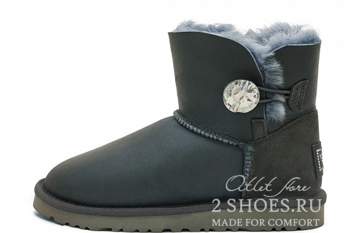 Ugg Australia Mini Bailey Button Bling Metallic Grey серые, кожаные Ugg Australia Mini Bailey Button Bling Metallic Grey серые, кожаные