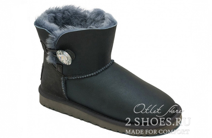 Ugg Australia Mini Bailey Button Bling Metallic Grey серые, кожаные, фото 1 Ugg Australia Mini Bailey Button Bling Metallic Grey серые, кожаные, фото 1