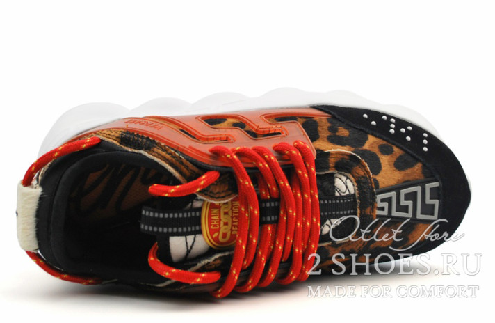Кроссовки Versace Chain Reaction 2 Spotted Leopard  черные, оранжевые, фото 3